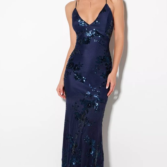 navy blue sequin maxi dress